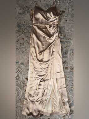 Revelry Champagne Satin Wrap Maxi Dress